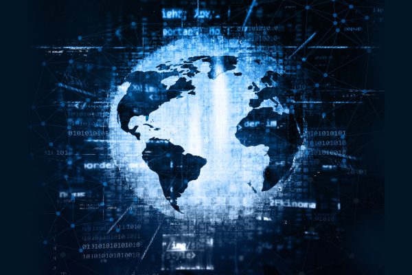 3D background with globe and programming code